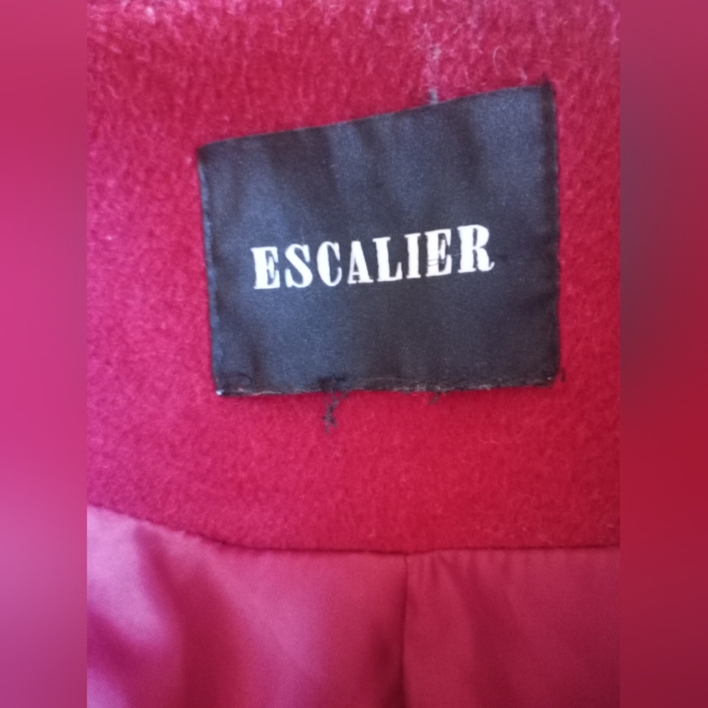 Escalier Wool Wine Red Long Pea Coat Size L - Picture 3 of 9